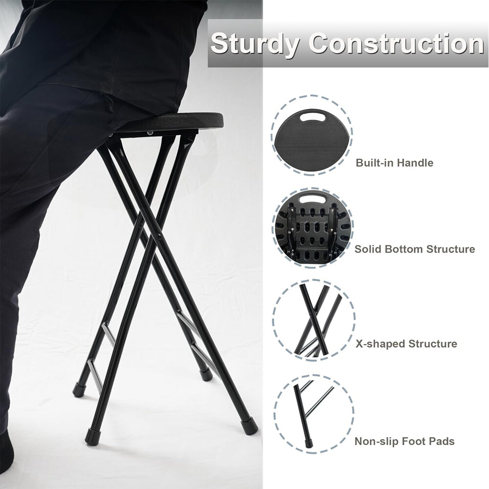 2Pcs 24 inch Tall Folding Bar Stool w/ Handle Portable Cushion Bar Seat 550lbs