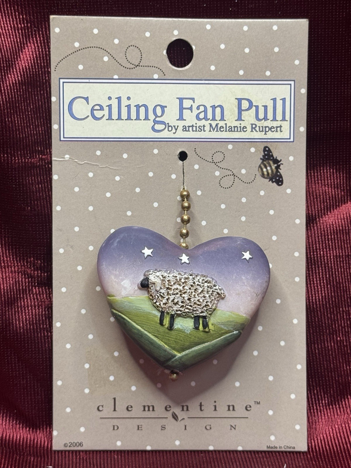 Sleepy Heart Clementine Designs Vintage Retro 2006 Fan Pull New W OG Packaging