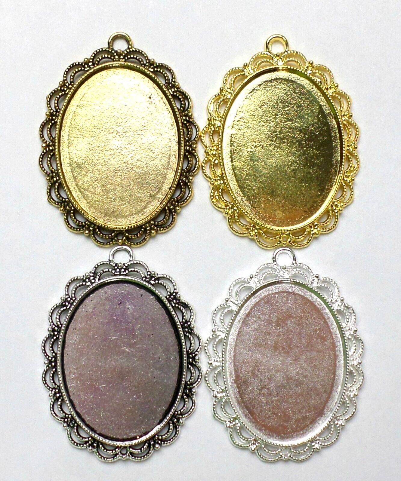 4 Different Colors 40x30mm Victorian w/Lacey Oval Edge Ribbon Pendant Settings