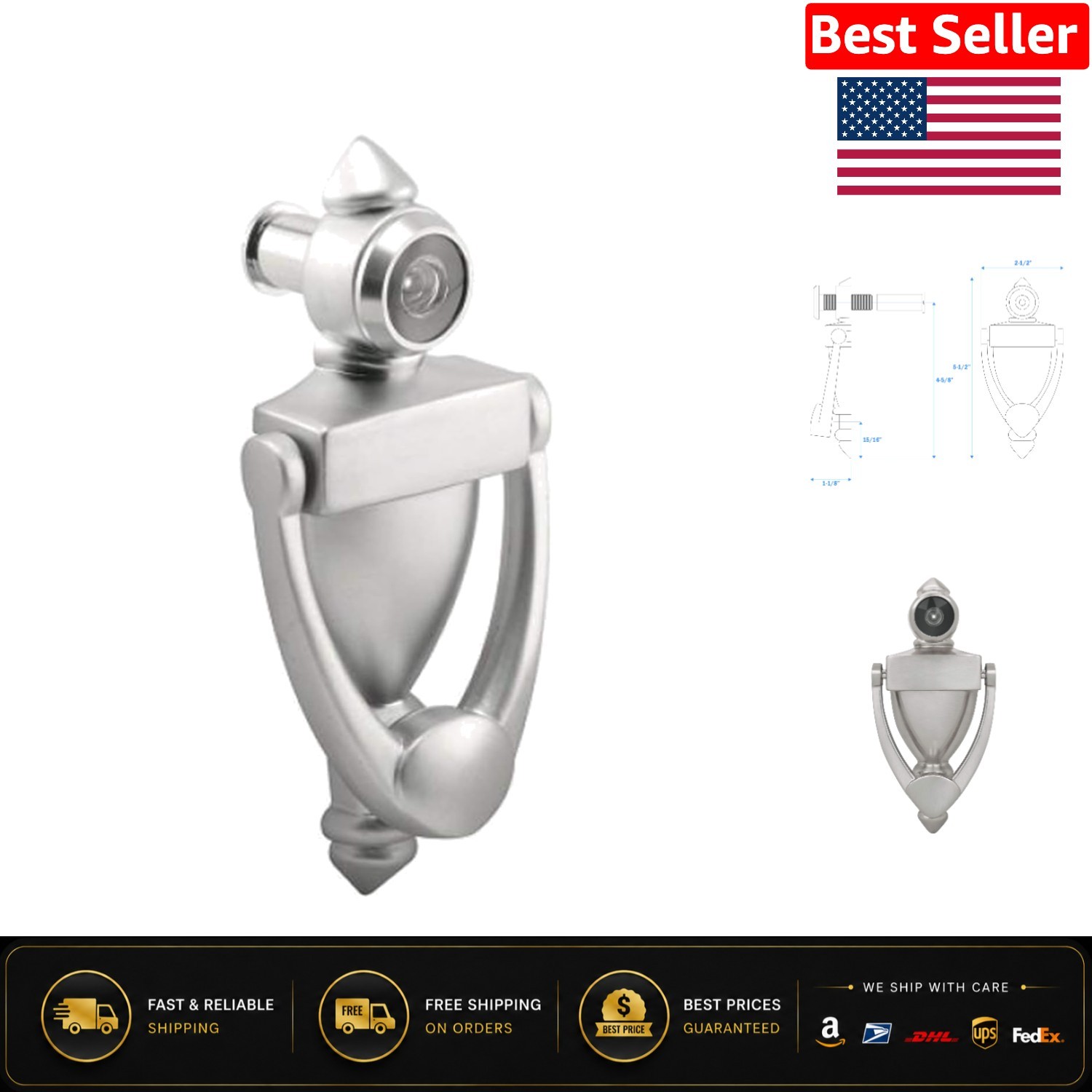 Elegant Satin Nickel Door Knocker & Viewer for Stylish Entry Doors 220-Degree