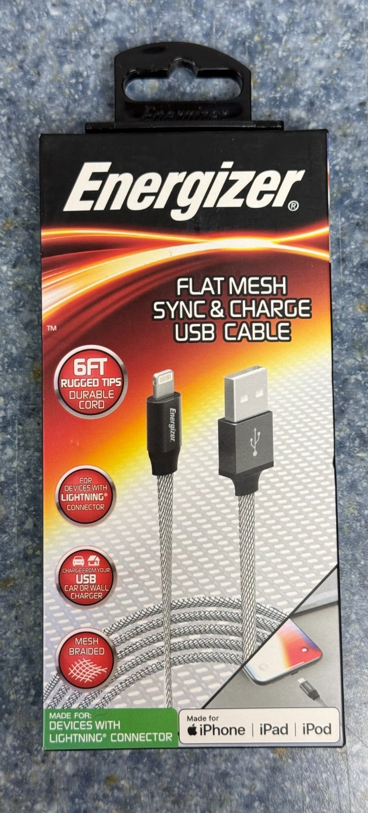 ENERGIZER  Charging and Sync cableUSB Cable Sync and Charge  6ft  NEW IN BOX