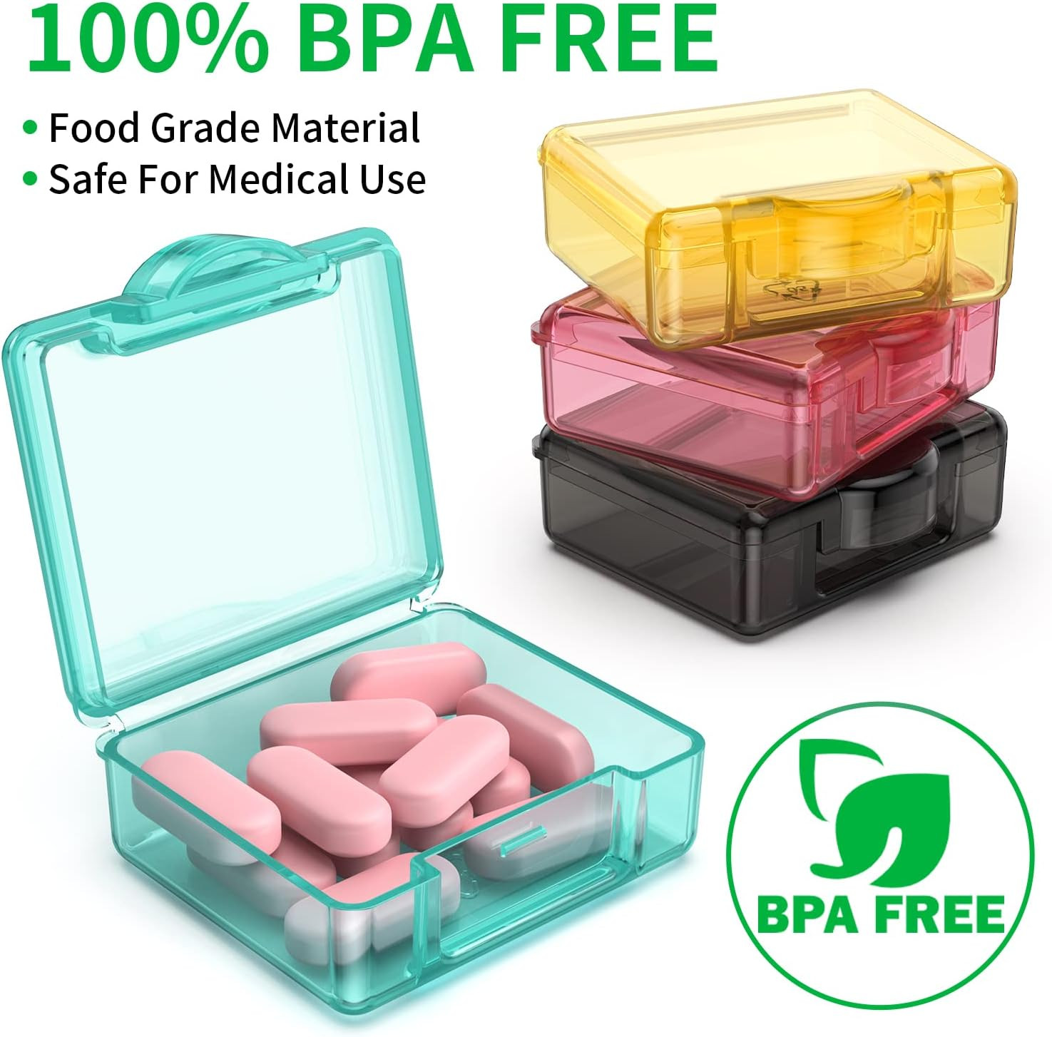 Small Pill Box 4 Pcs,Cute Travel Pill Organizer Case Mini Tiny Clear Plastic Sto