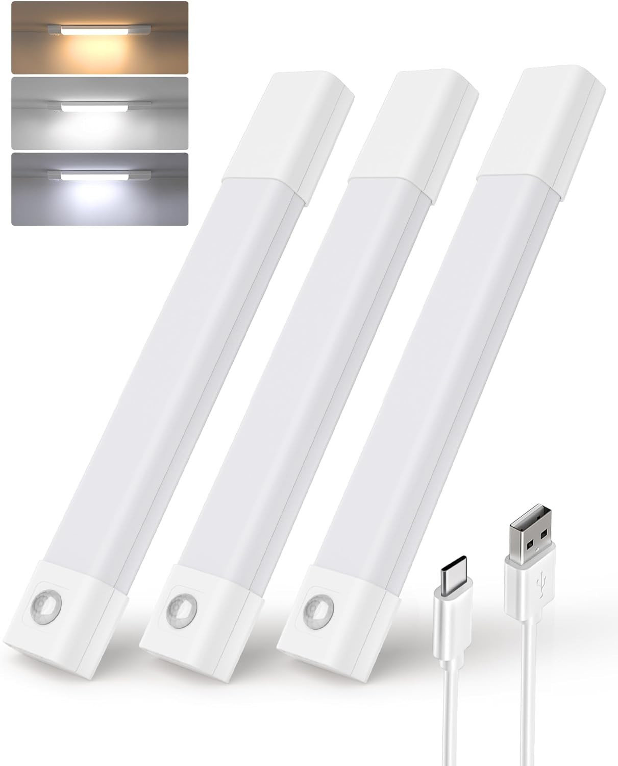 3 Pack 7” Motion Sensor Light Indoor, Wireless under Cabinet Lighting, 30 LED Re