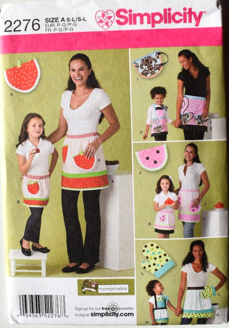 SIMPLICITY PATTERN 2276 APRONS MISSES SIZES & GIRLS SIZES S M L MITT  NEW  FF