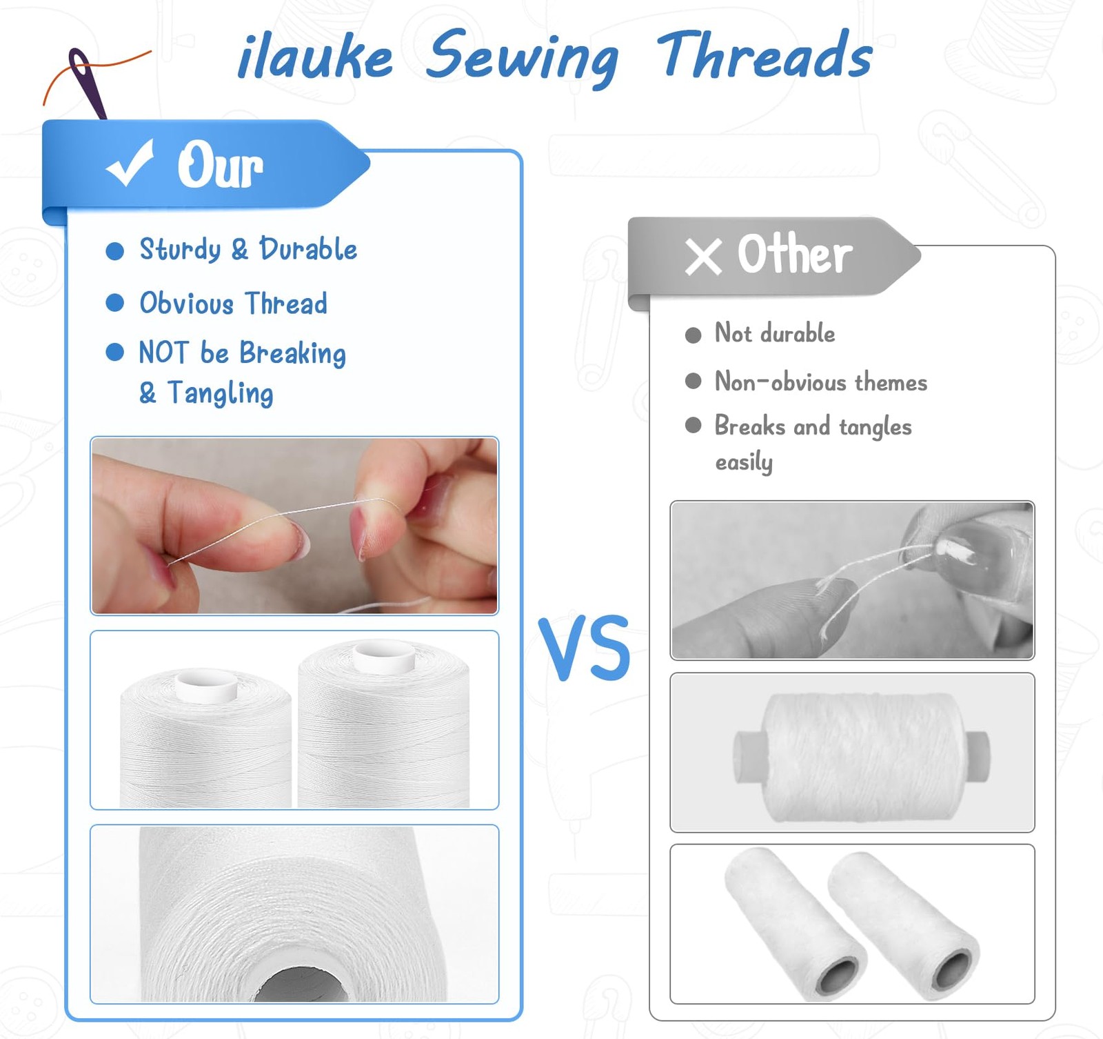 Sewing Thread - 1000 Yard White Polyester Thread for Hand Quilting and Sewing...