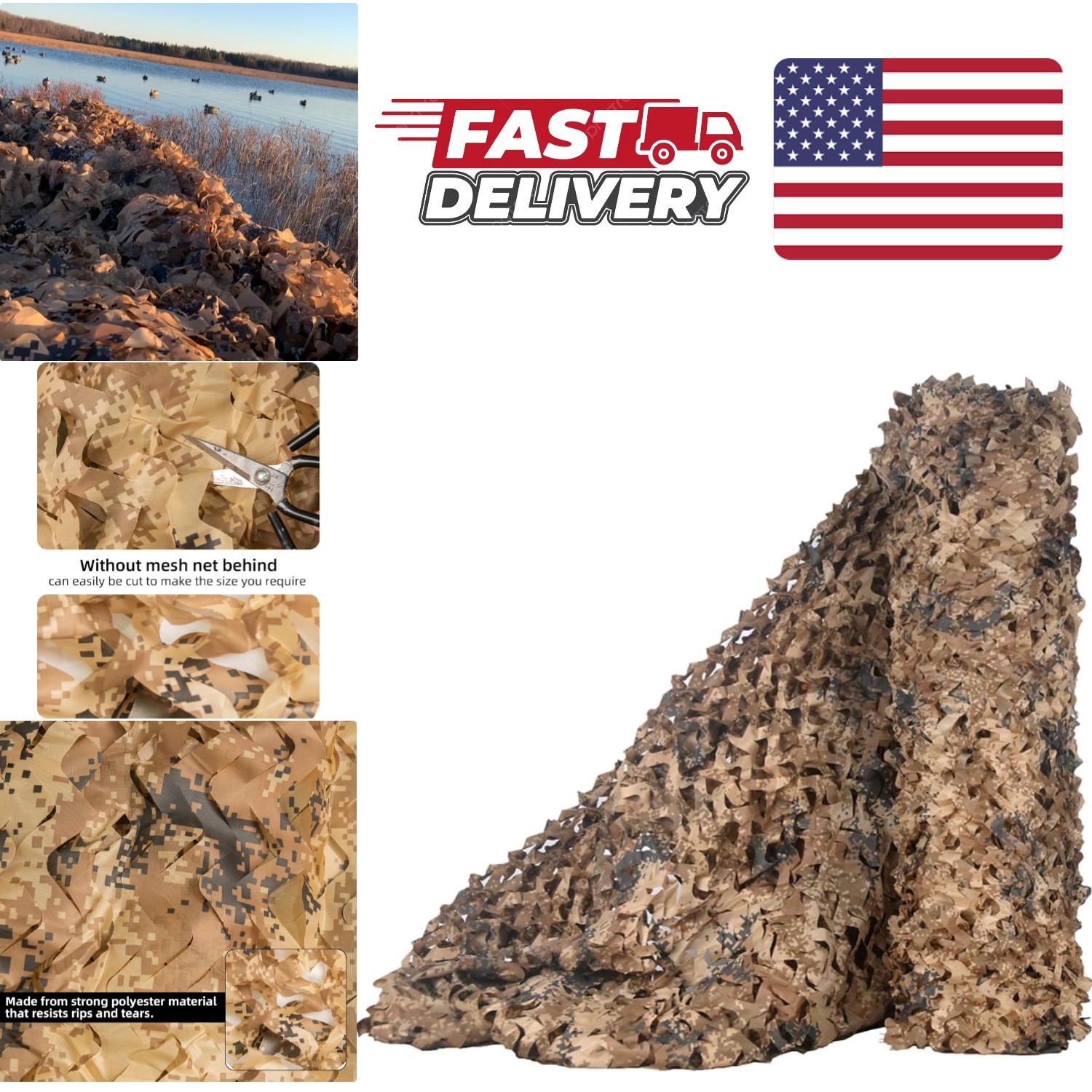 Camo Netting 1.5x20m Desert Digital Waterproof Lightweight Oxford Polyester