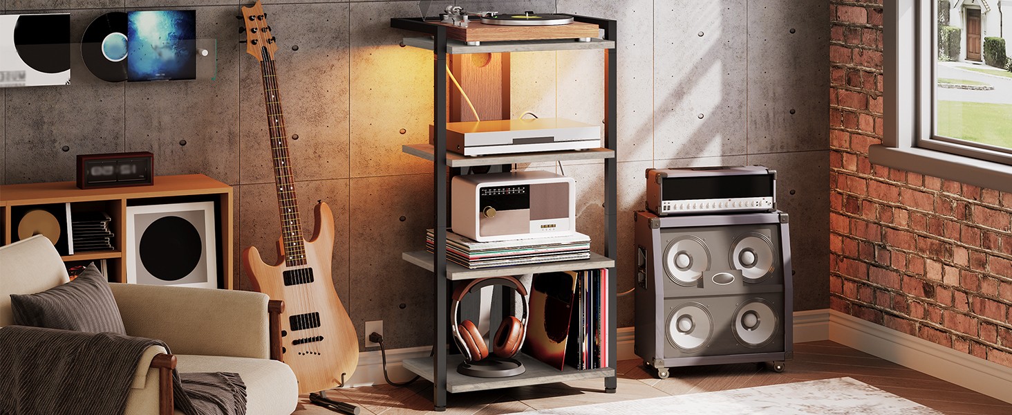 4-Tier AV Media Stand, Media Console with Charging Stat and LED