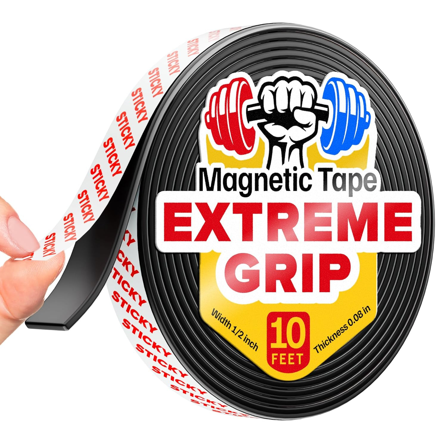 Super Sticky Magnetic Tape 10ft x 1/2in - Strong Magnet Strip w/Adhesive Backing