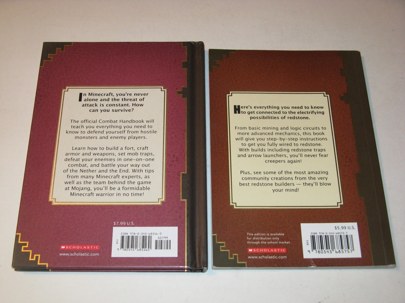 Minecraft Handbook lot Construction, Essential, Combat, Redstone hardcover+pb