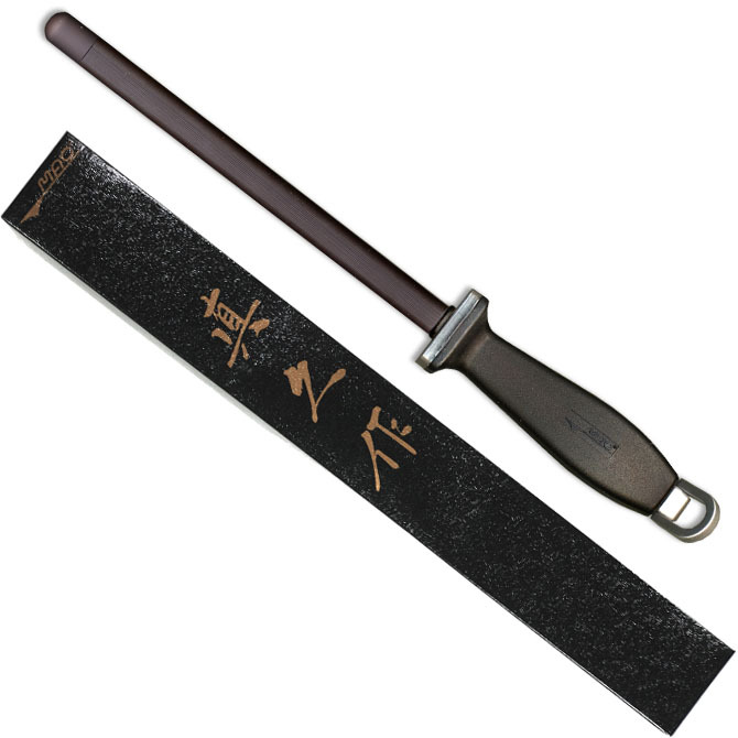 Japanese MAC Knife SRB-84 8.5" Black Ceramic Kitchen Honing Rod with Grooves