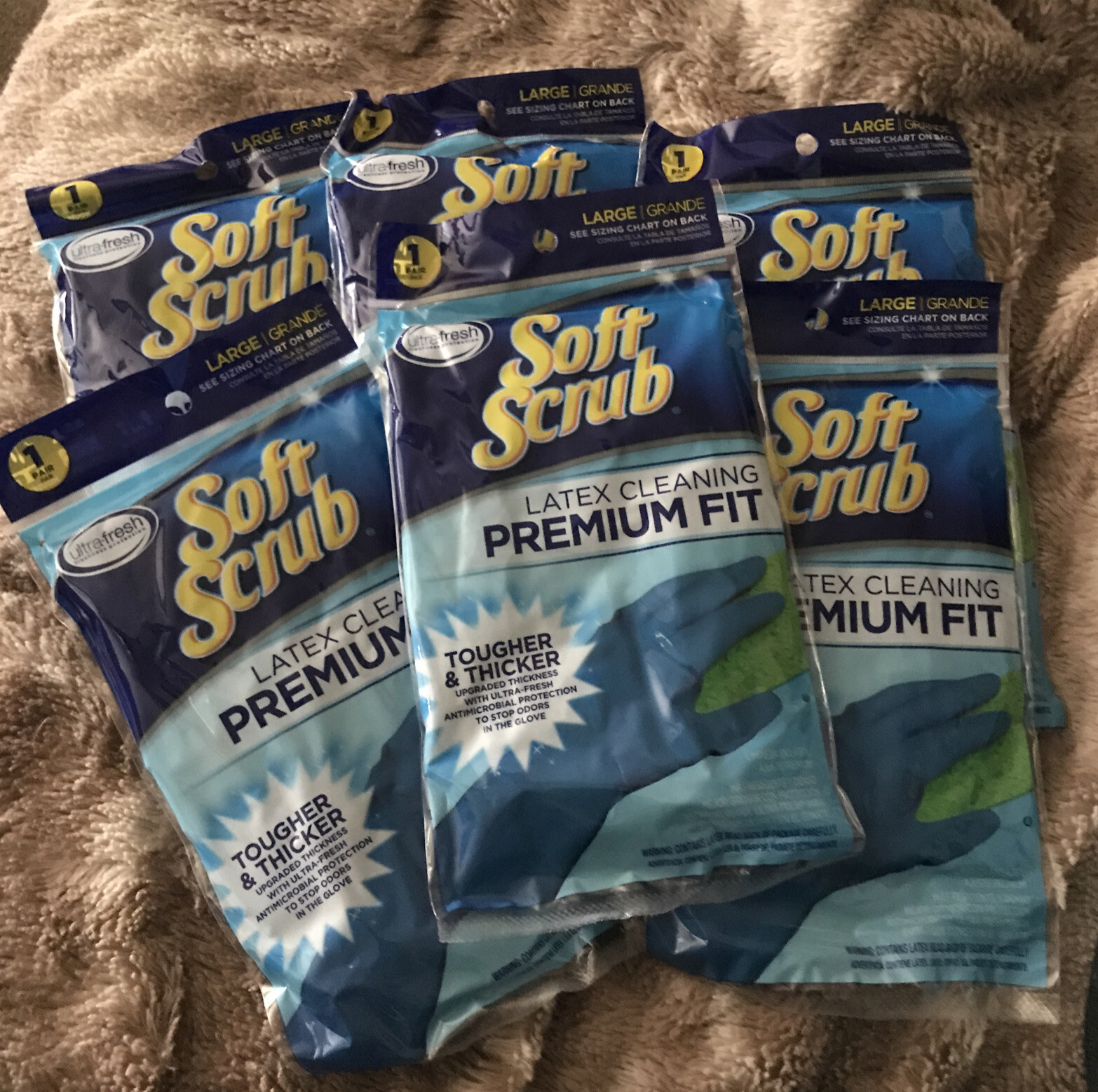 6 Pack Soft Scrub Size Large Premium Fit Latex Rubber Glove 12412-26