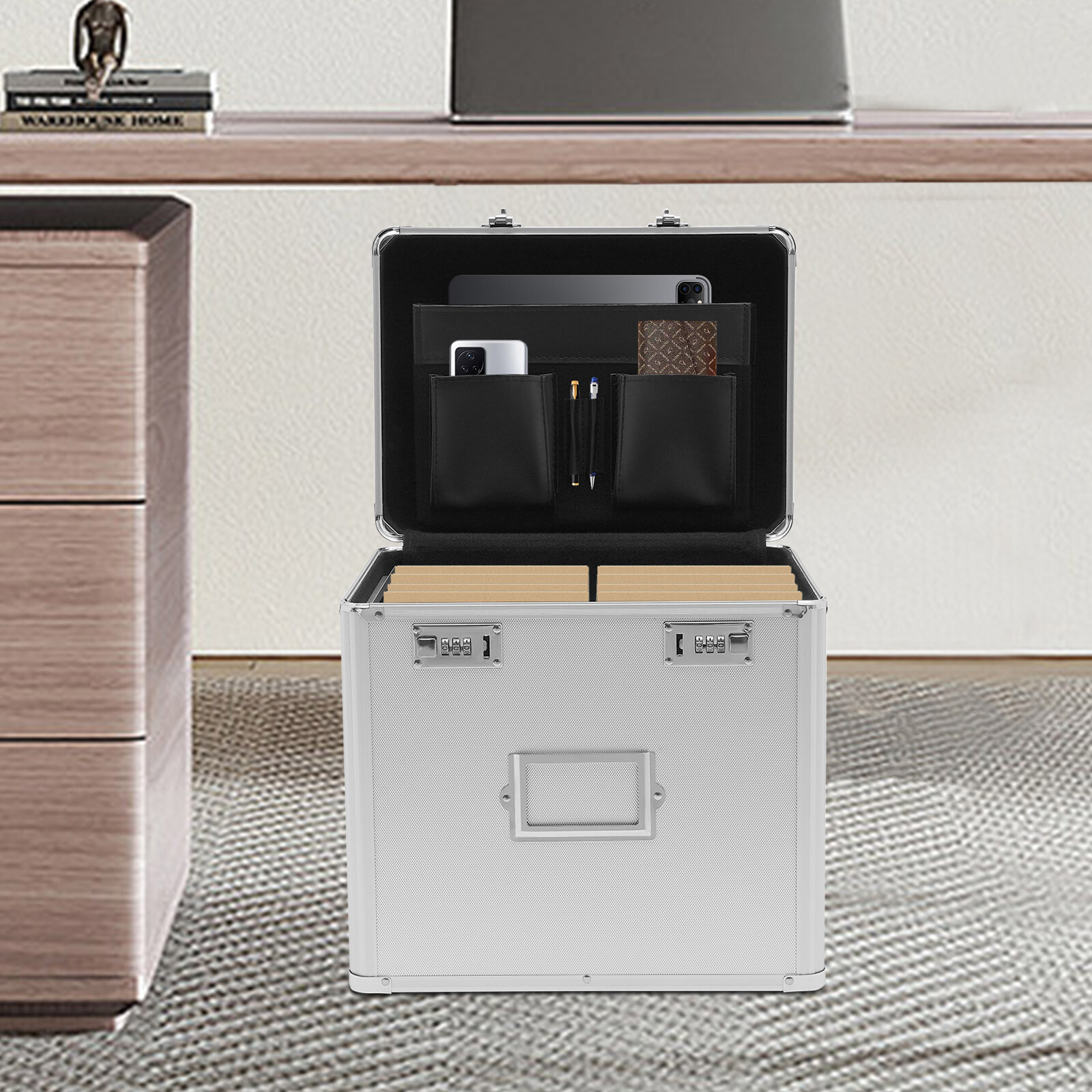 Portable Fireproof Document File Organizer Box Storage Filing Cabinet Safe Box