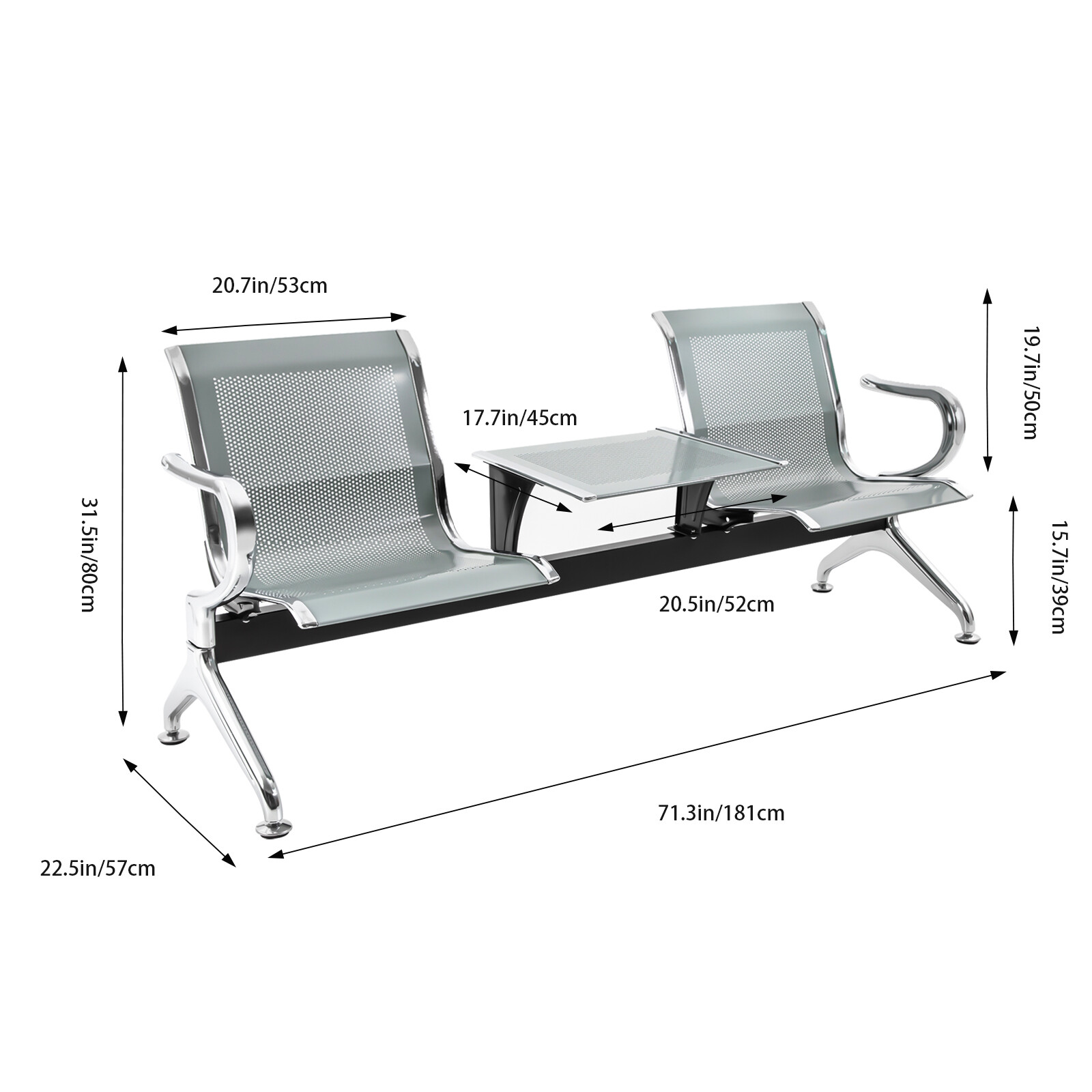 2-Seat Office Reception Chair Set with Table Waiting Chair Reception Room Chair