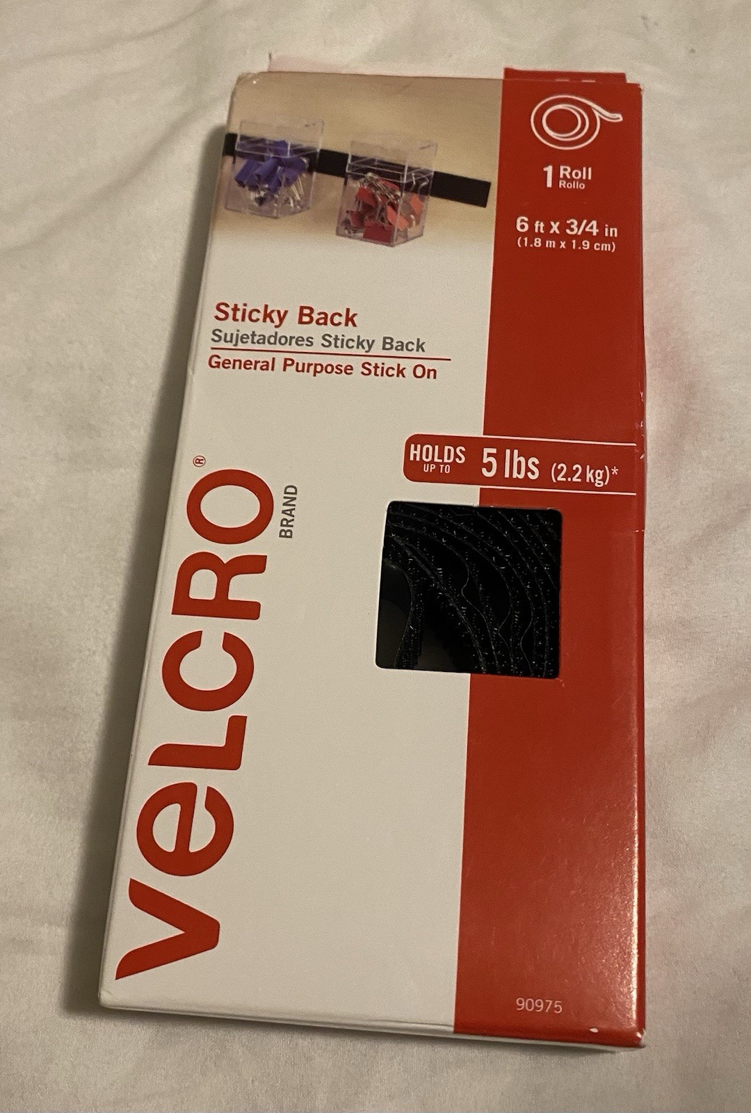 VELCRO Brand Sticky Back General Purpose 6 ft x 3/4 in Holds 5 lb Black