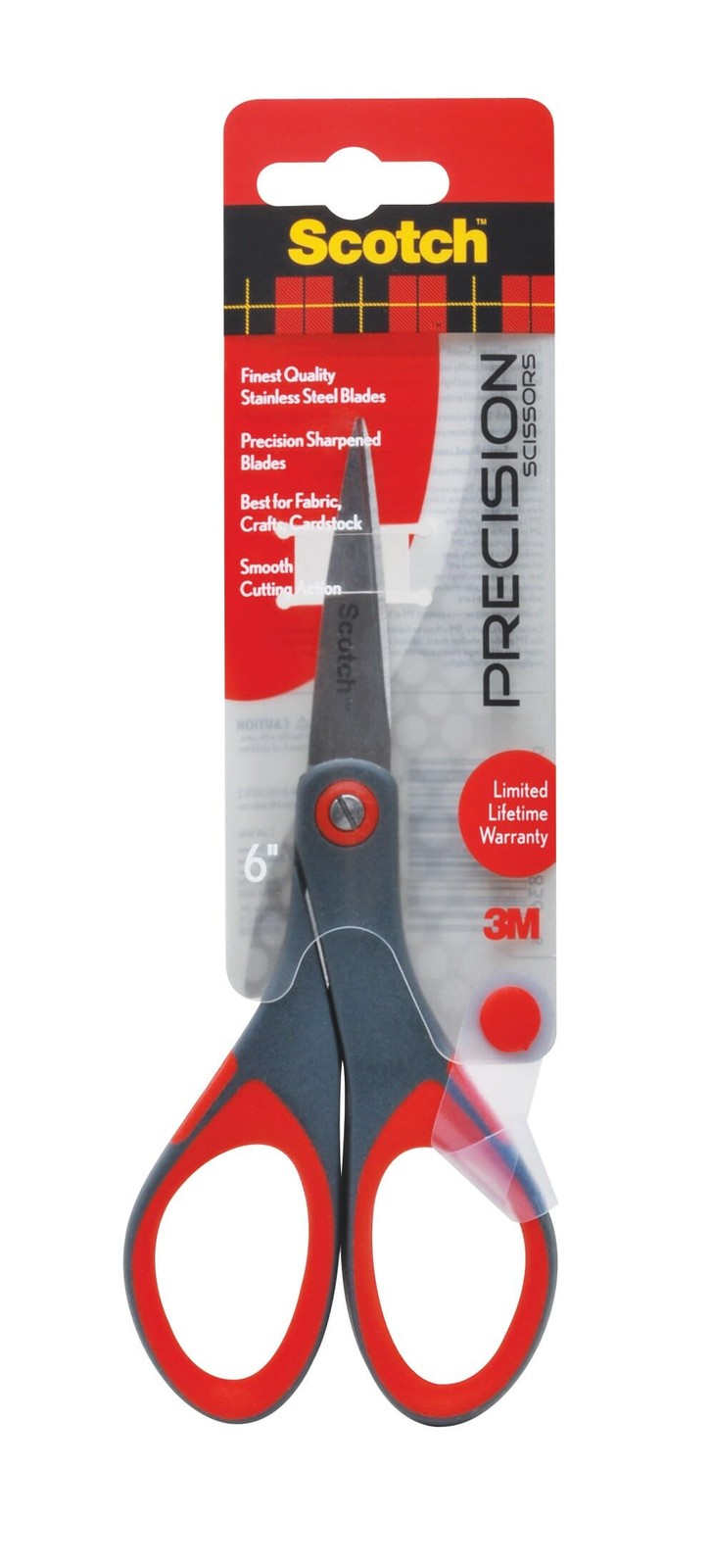 Scotch 6" Precision Scissors, Great for Everyday Use (1446) 6-Inches, Grey/Red