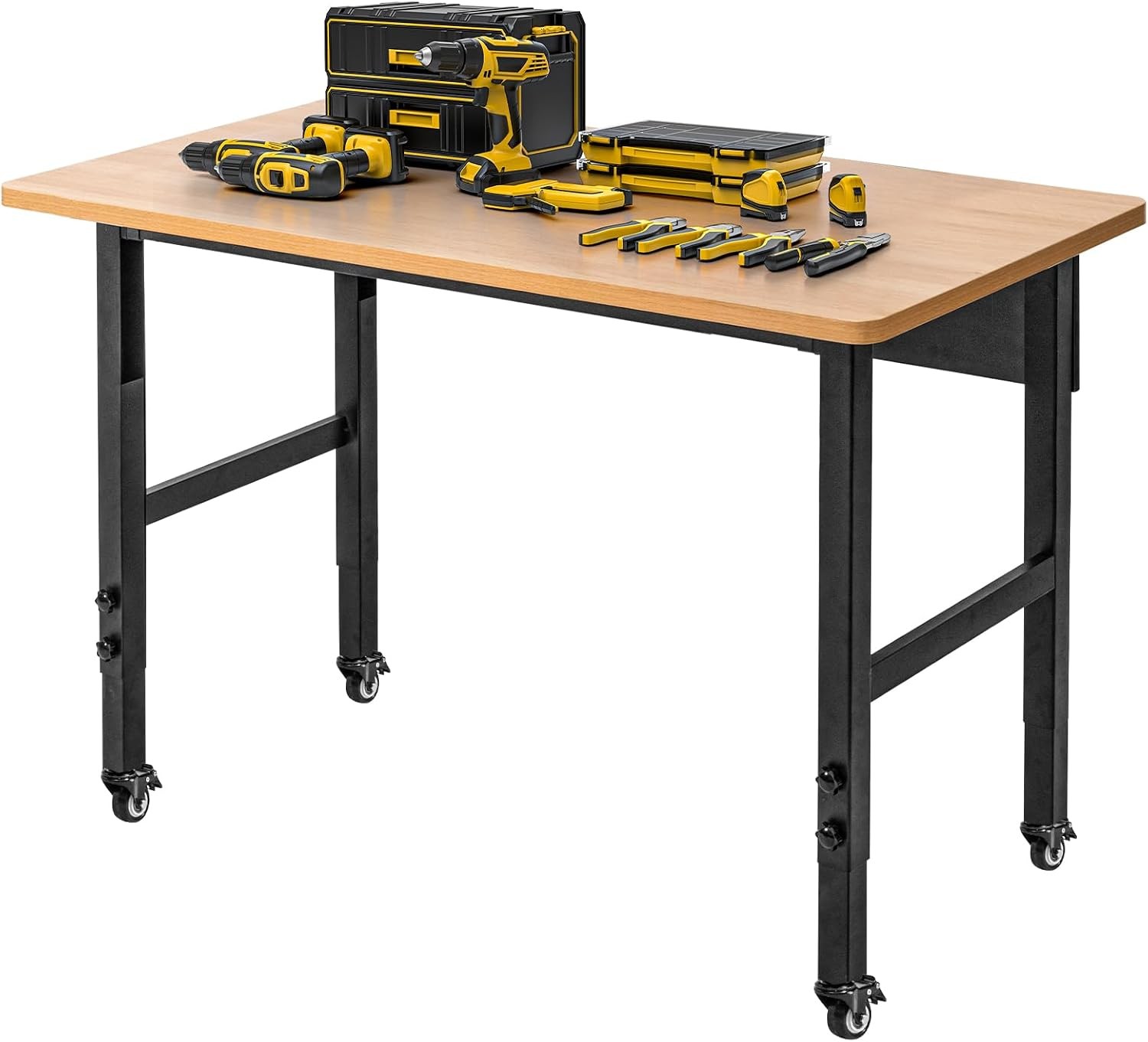 48" Adjustable Workbench with Wheels Heavy Duty Rolling Work Table 2000 lbs