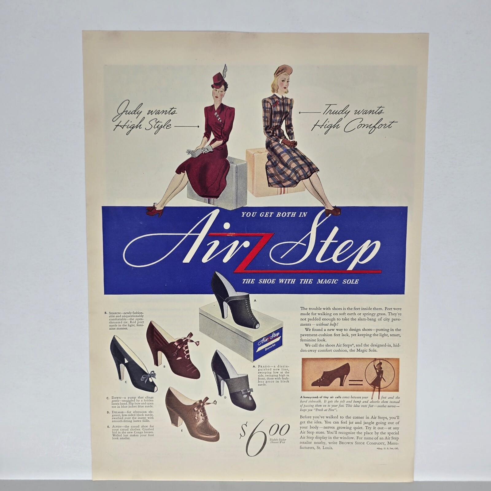 1940 Air Step Shoes Vintage Ad Classic Womens Footwear Magic Sole Fashion Style