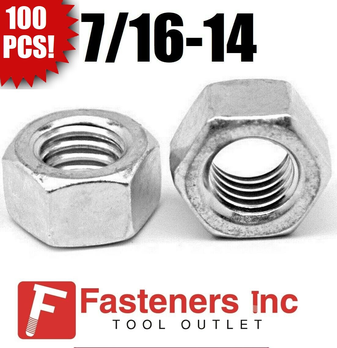 (Qty 100) 7/16-14 Low Carbon Grade 2 Finished Hex Nuts Zinc Plated