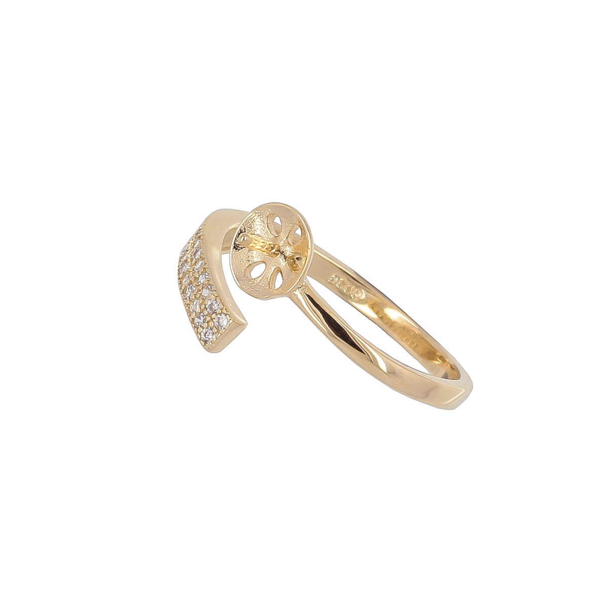 Gold Plated Sterling Silver Ring Setting Mount Pearl Holder Unisize #99885