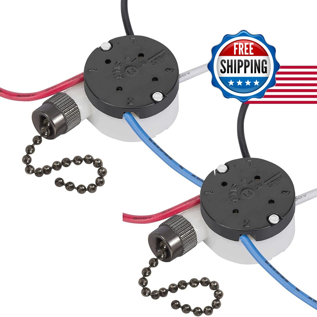 2PS Zing Ear ZE-208s E89885 Ceiling Fan Switch 3 Speed 4 Wire Pull Chain Black