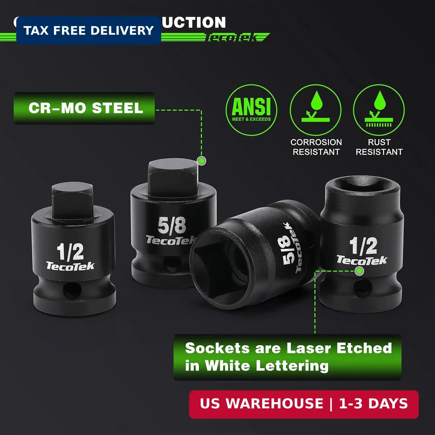 1/2" Drive Pipe Plug Socket Set, Square Drive Socket, 10-Piece, SAE, 4 Point