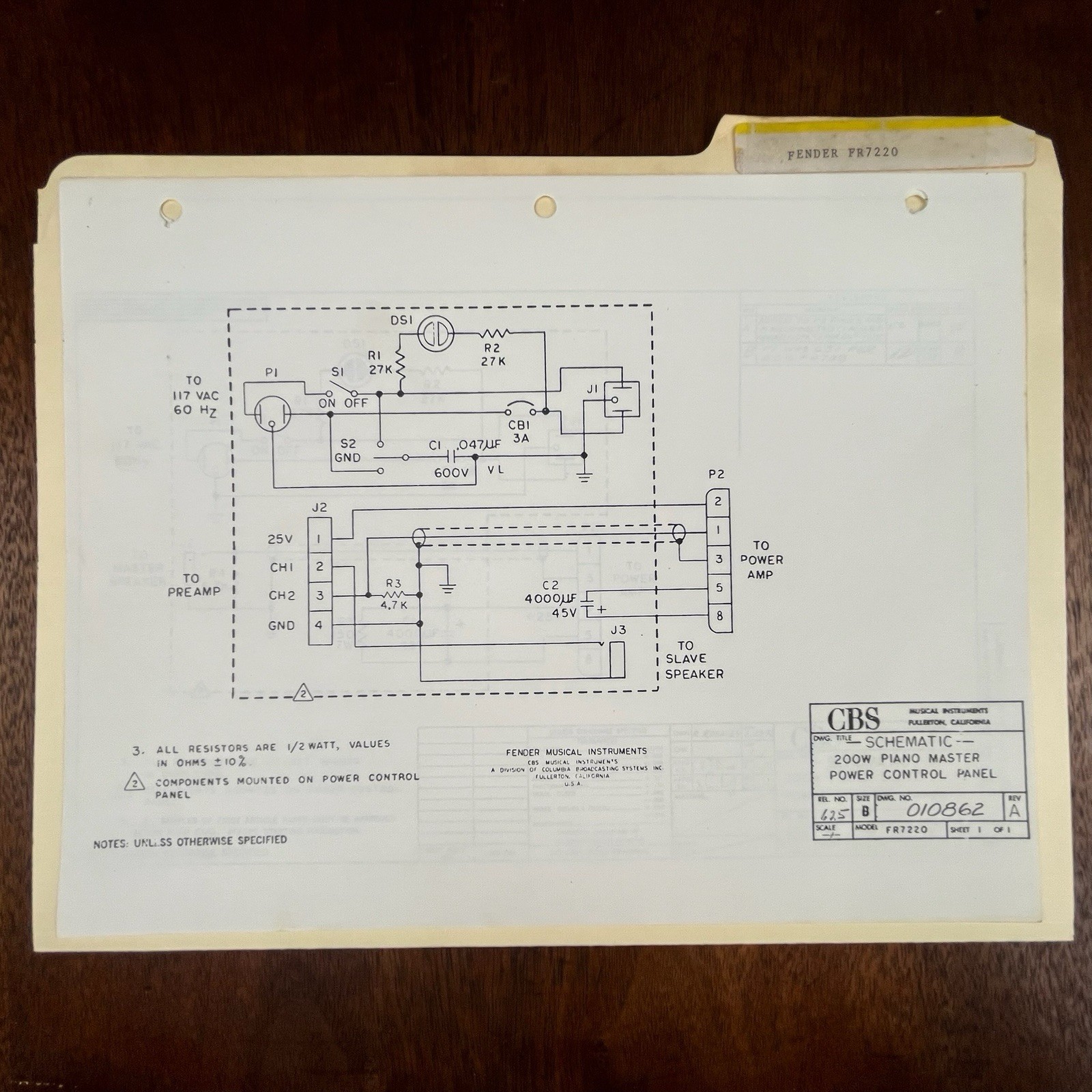 Vintage Fender FR7220 Schematics