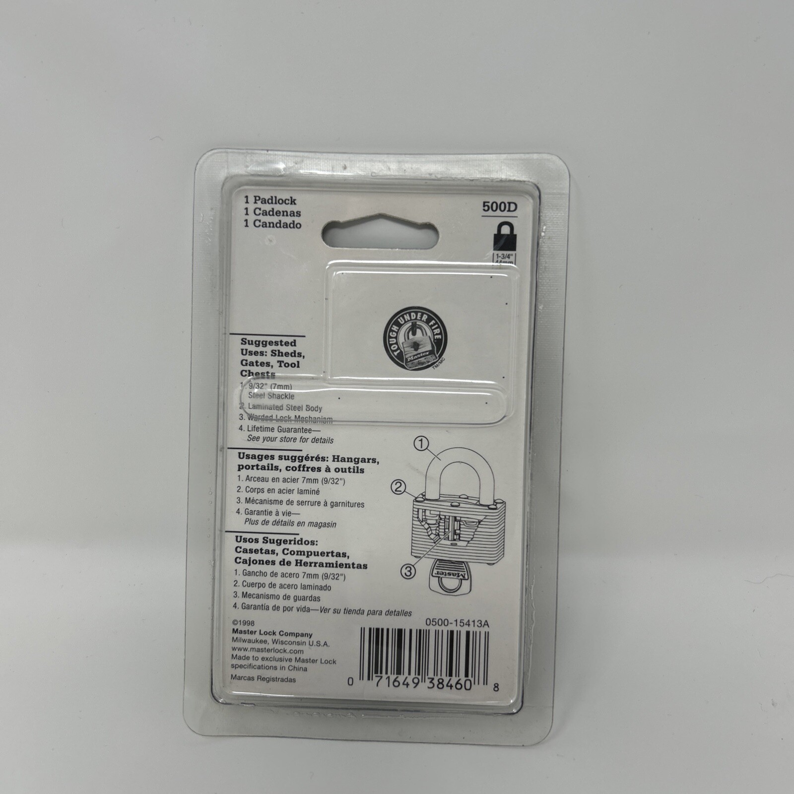 Master Lock 500D Padlock with 2 Keys (0500-15413A) Patented Locking Lever