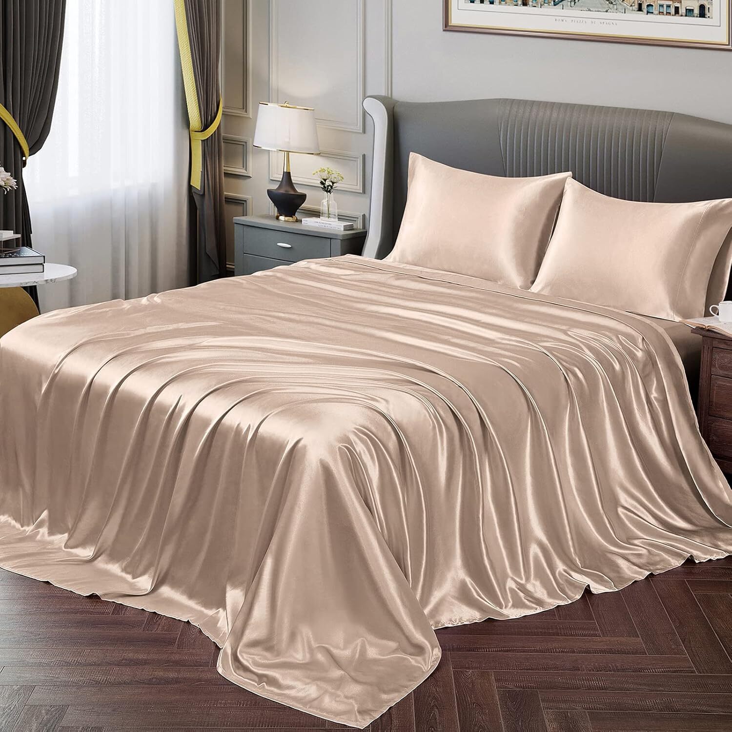 Pink Satin Twin Sheet Set Silky Soft 3-Piece Deep Pocket Bed Sheets & Pillowcase