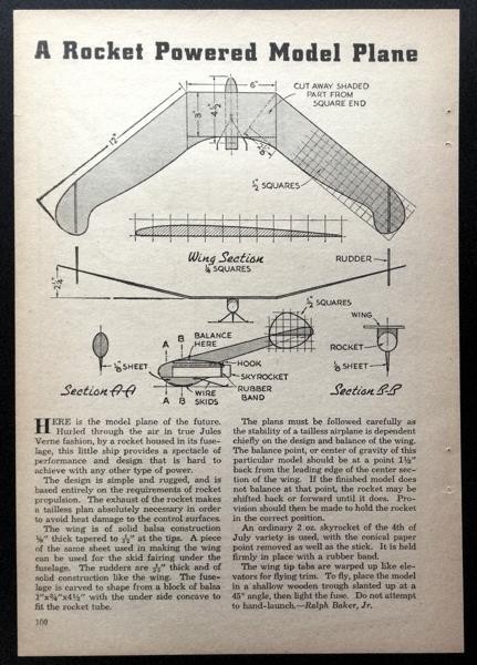 Rocket Powered Model Plane 1940 HowTo Build PLANS Flying Wing
