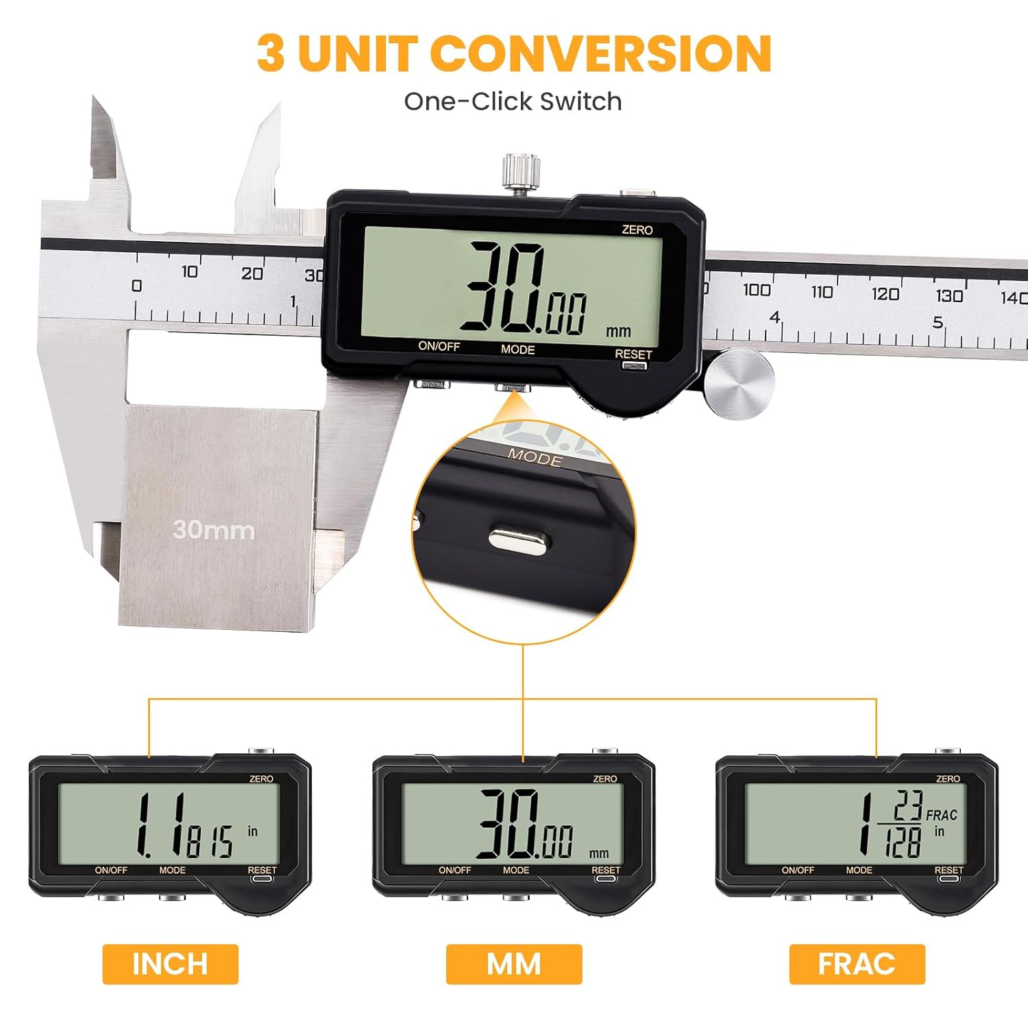 Digital Caliper Rechargeable, Calipers with Reset Setting, Caliper Measuring Too