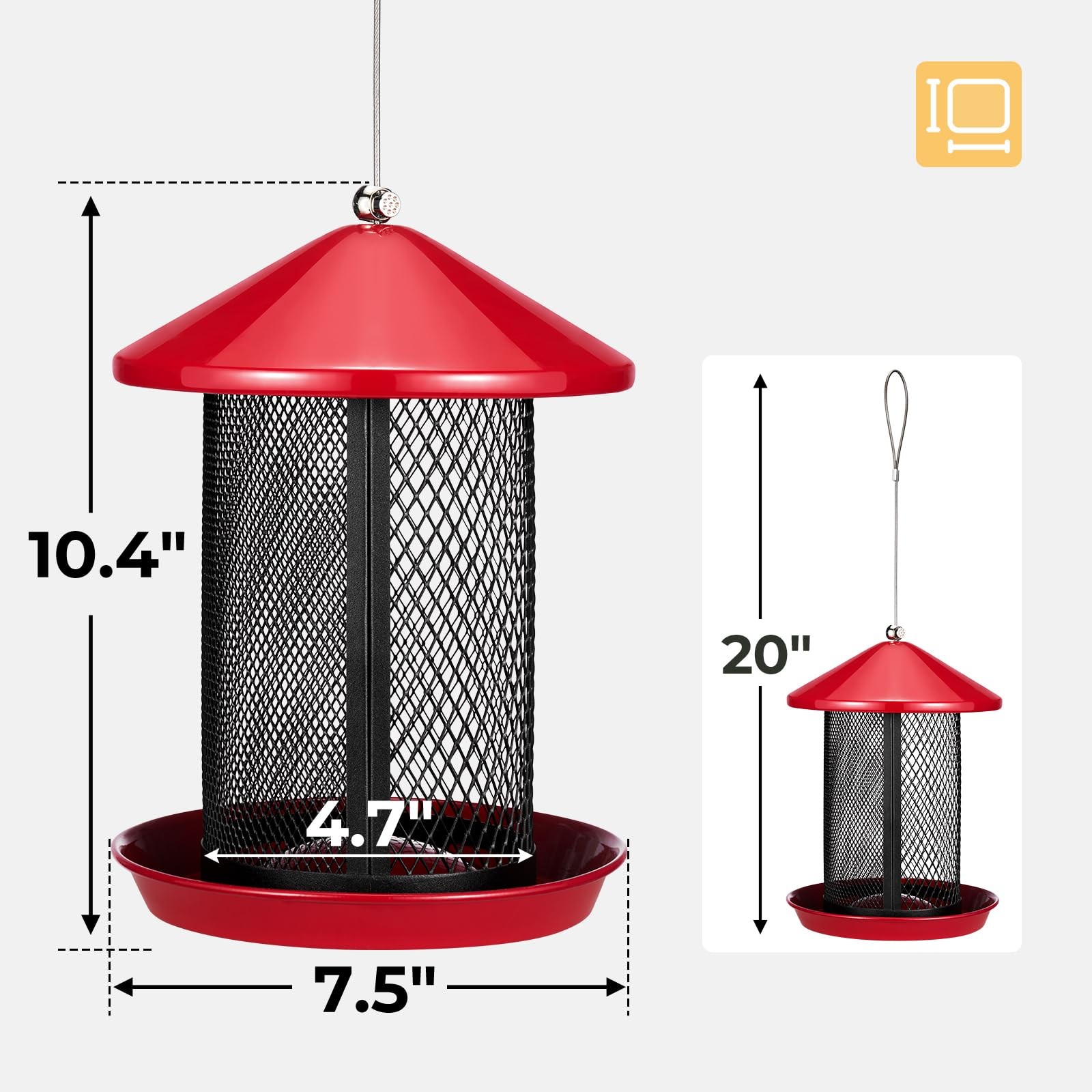 Veehoo Metal Bird Feeder for Outdoors-Dual Seed 7.5"L x 7.5“W x 10.4"Th, Red