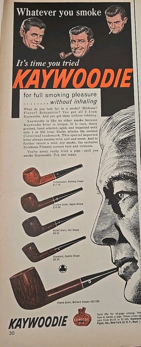 1962 Kaywoodie Smoking tobacco Pipes 5 Styles vintage  ad