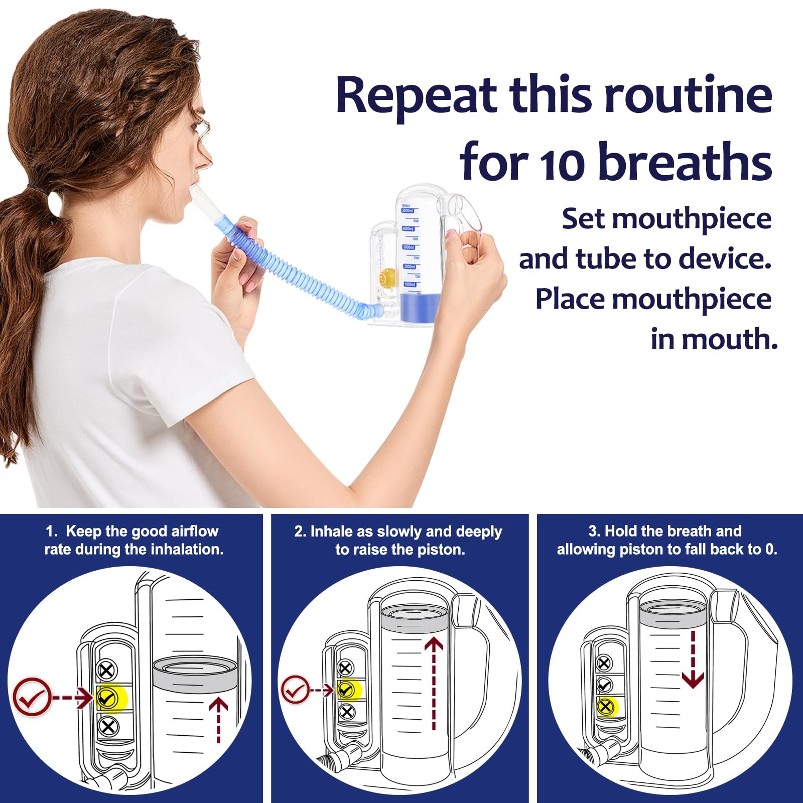 Breathing Exercise Device for Lungs, Lung Exerciser Device – 5000ml Volumetri...