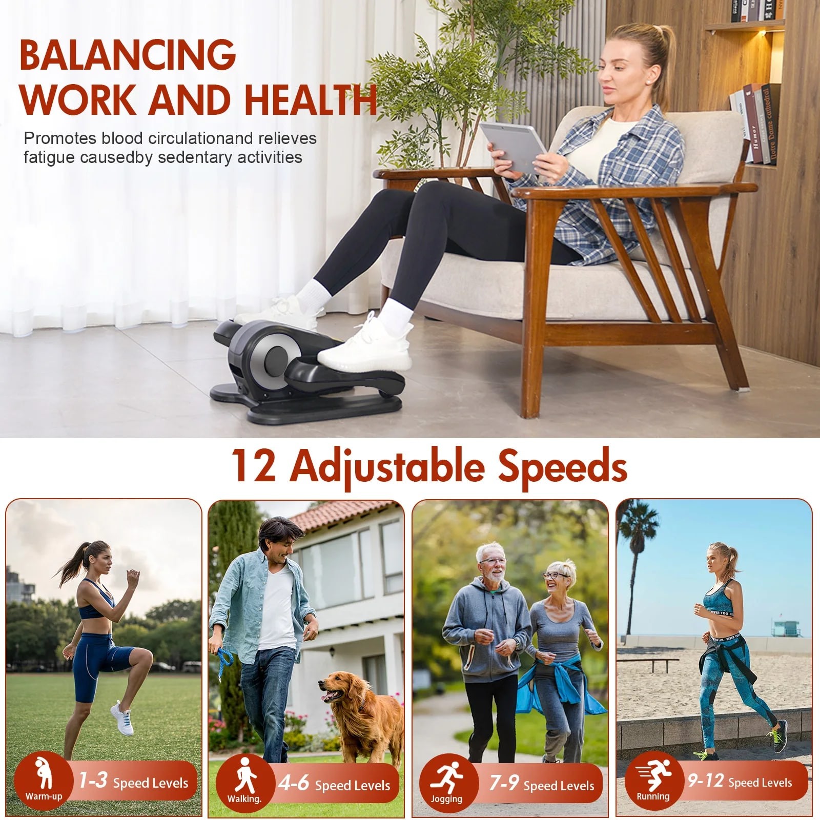 Under Desk Elliptical Machine Portable Mini Leg Exerciser with LCD Remote