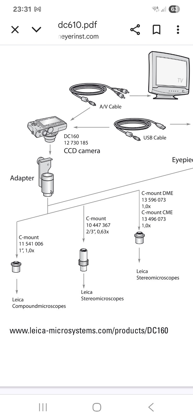 Leica DC160 camera adapter for microscope
