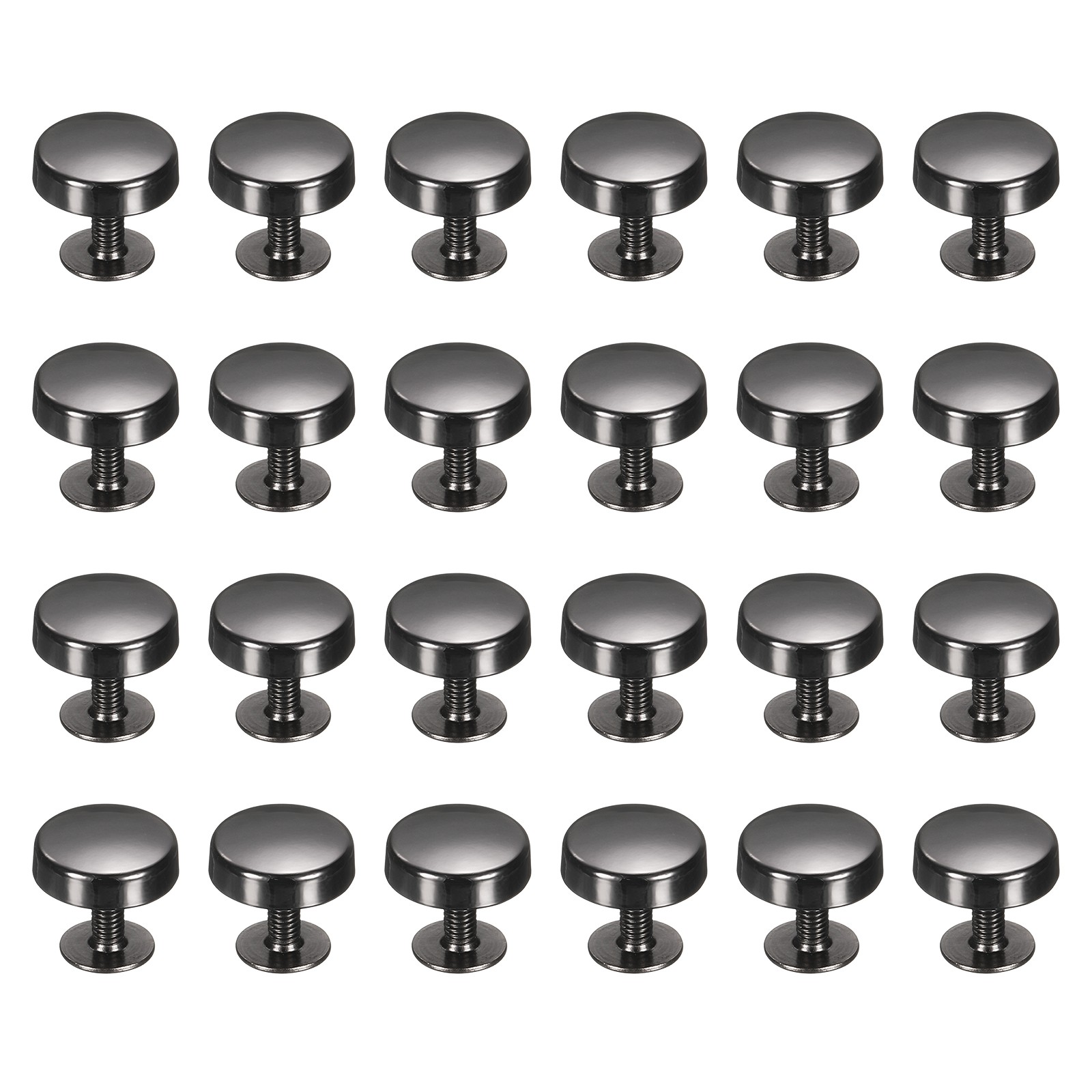 24 Pcs Flat Head Button Stud 12mm Screw Back Rivets Stud Set, Black