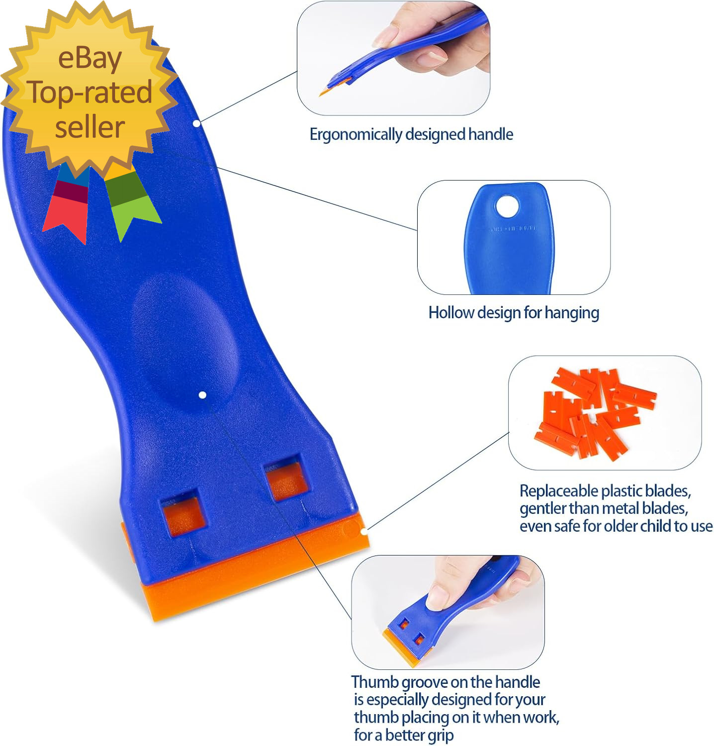 Plastic Razor Blade Scraper Tool 6 Pcs Razor Scraper with 60 Pcs Plastic Blades