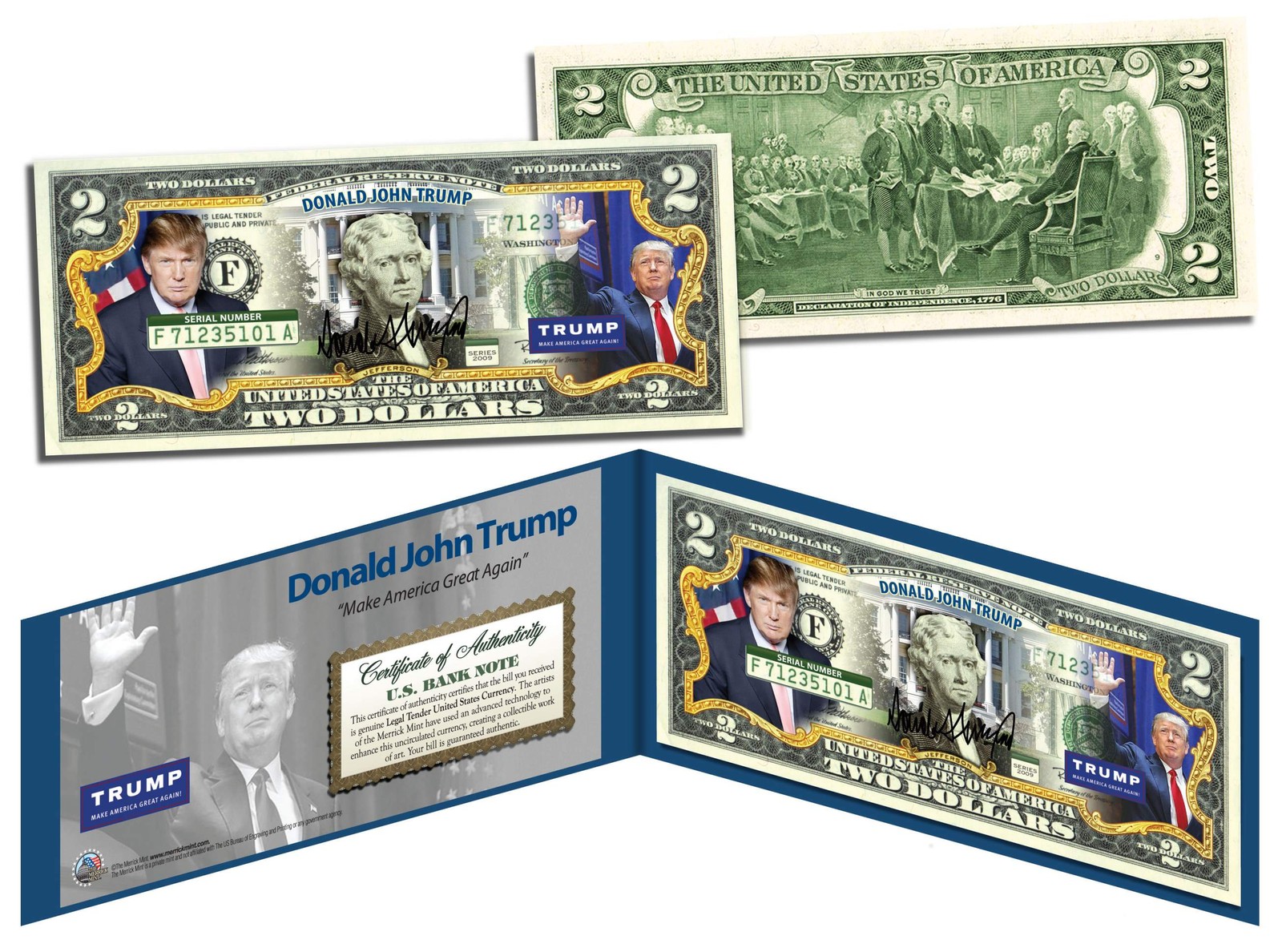 DONALD J. TRUMP President MAGA 2016 OFFICIAL Colorized Legal Tender U.S. $2 Bill