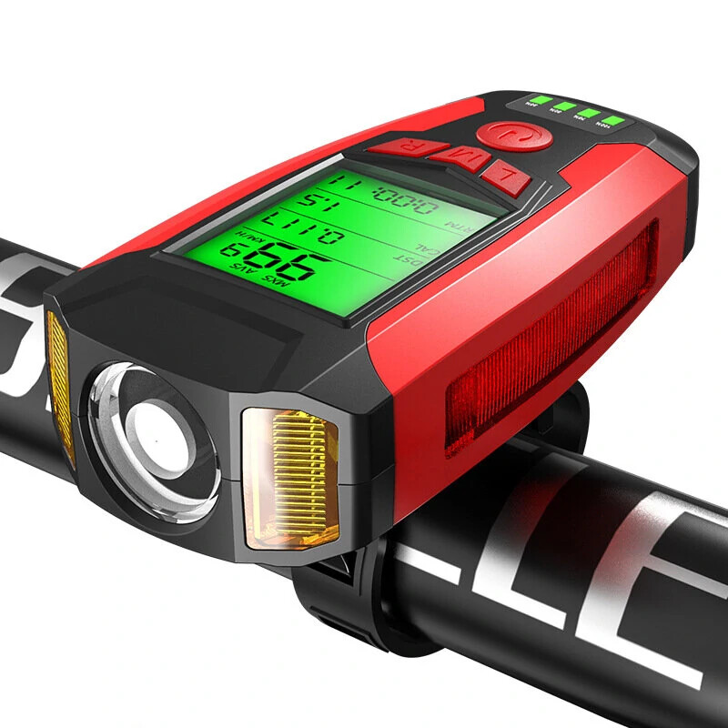 350LM COB Bike Light USB Horn Lamp Speed Meter LCD Screen 5-Modes Headlight