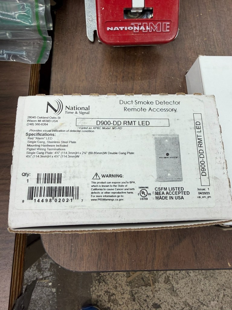 National Time & Signal Corporation D900-DD RMT LED Duct Smoke Detector W235