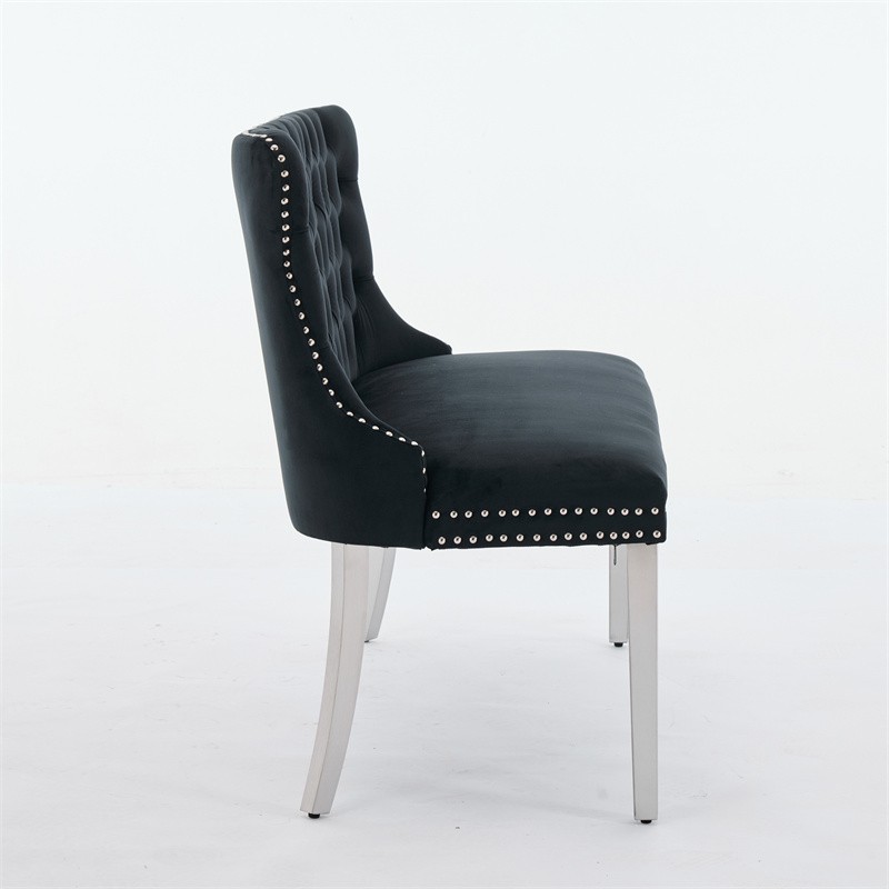 2-Seat Tufted Bench Velvet Upholstered Dining Seating w/Wing Back & Silver Legs