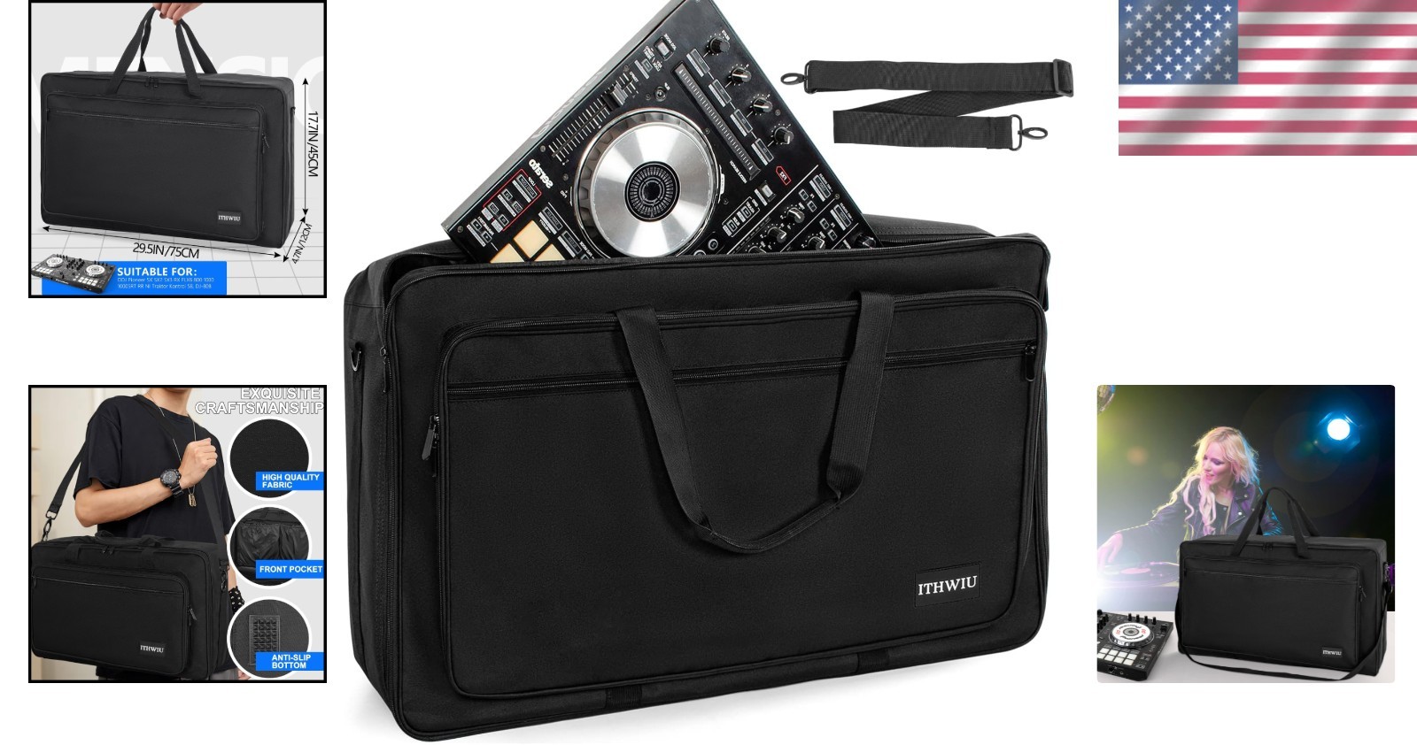 Versatile DJ Controller Carrying Case with Dual Zipper & Storage Pocket, Black