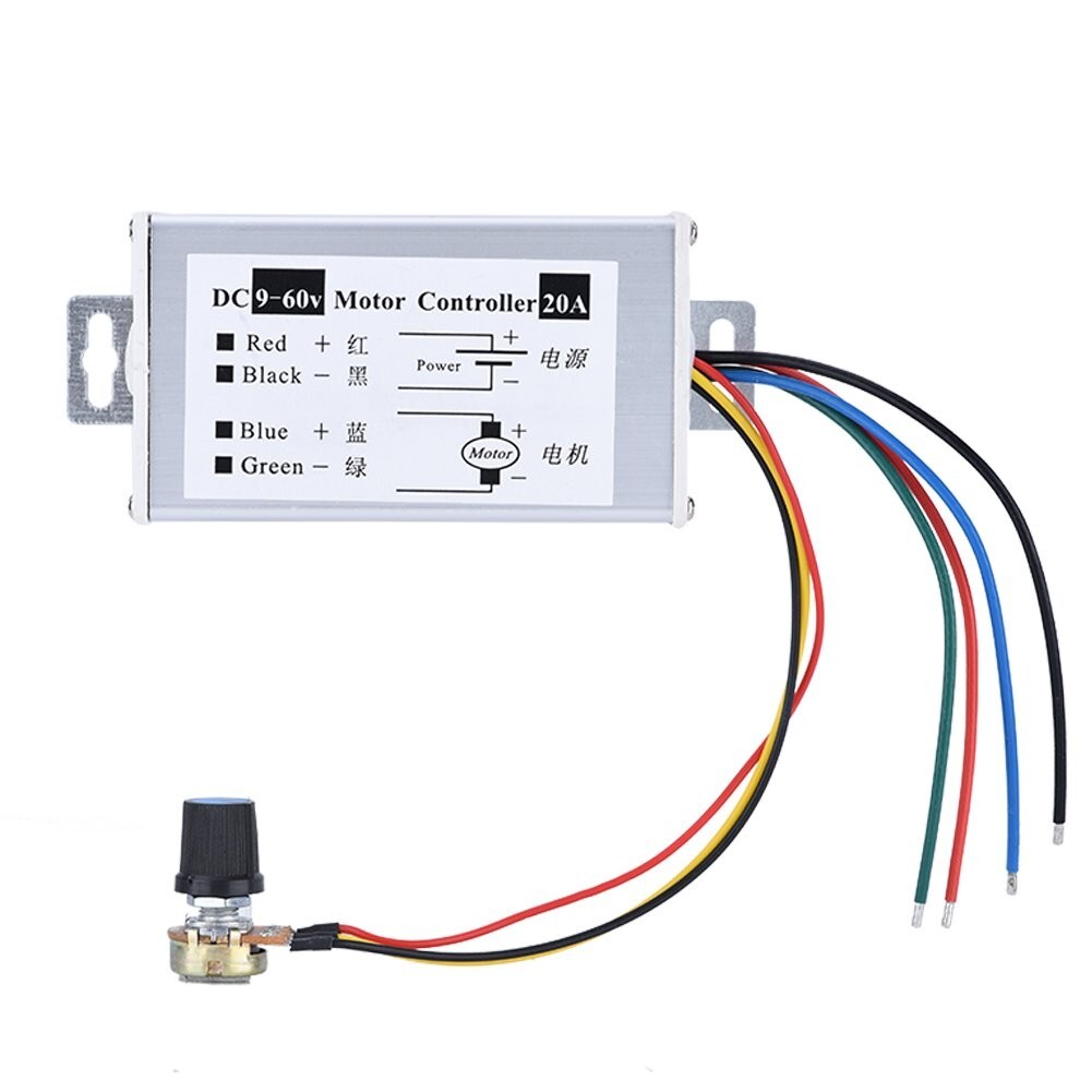 2Pcs DC Brush Motor Stepless Variable Speed Controller Switch 20A DC9V-60V HOT