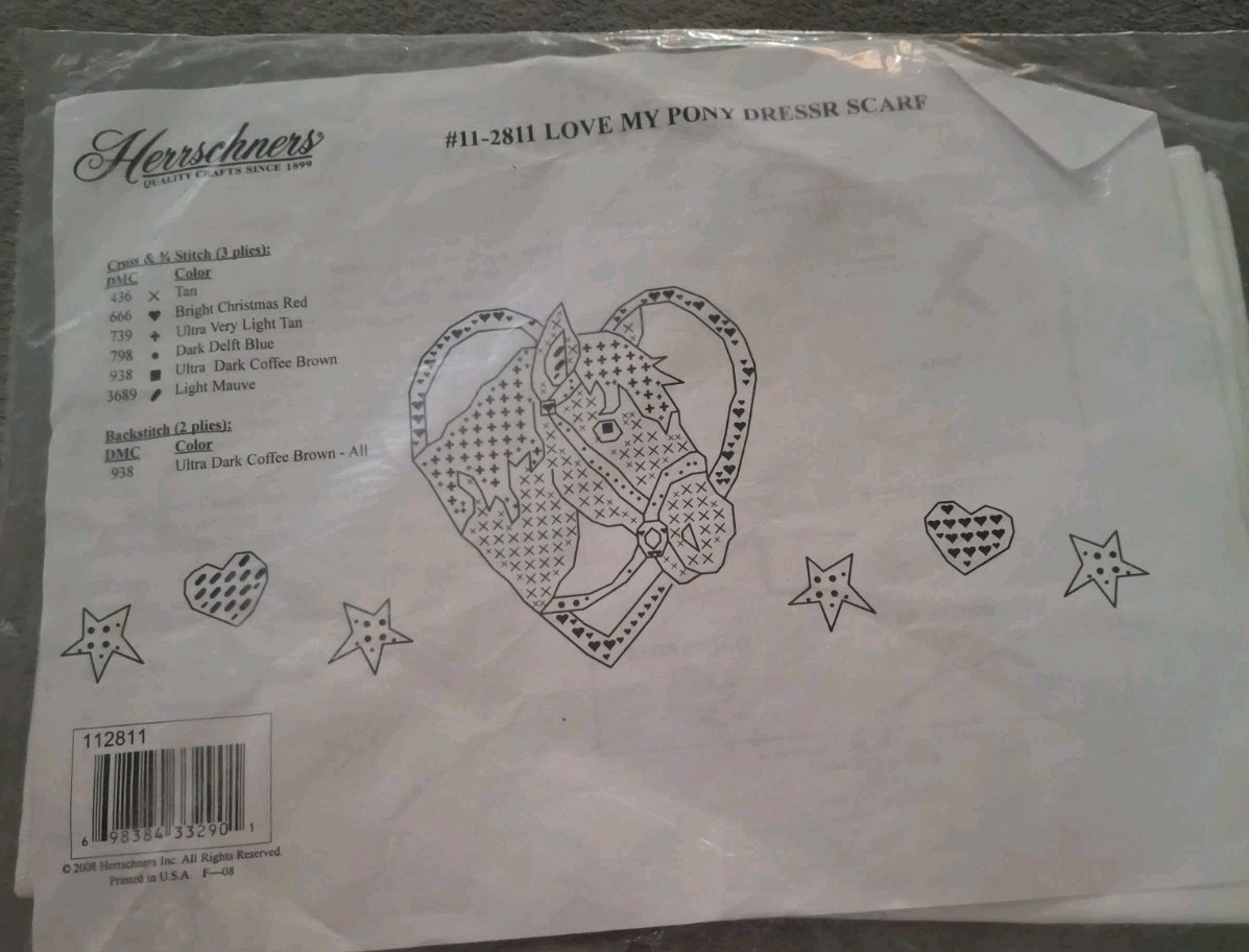 Herrshners Cross Stitching Pattern Dresser Scarf "Love My Pony "