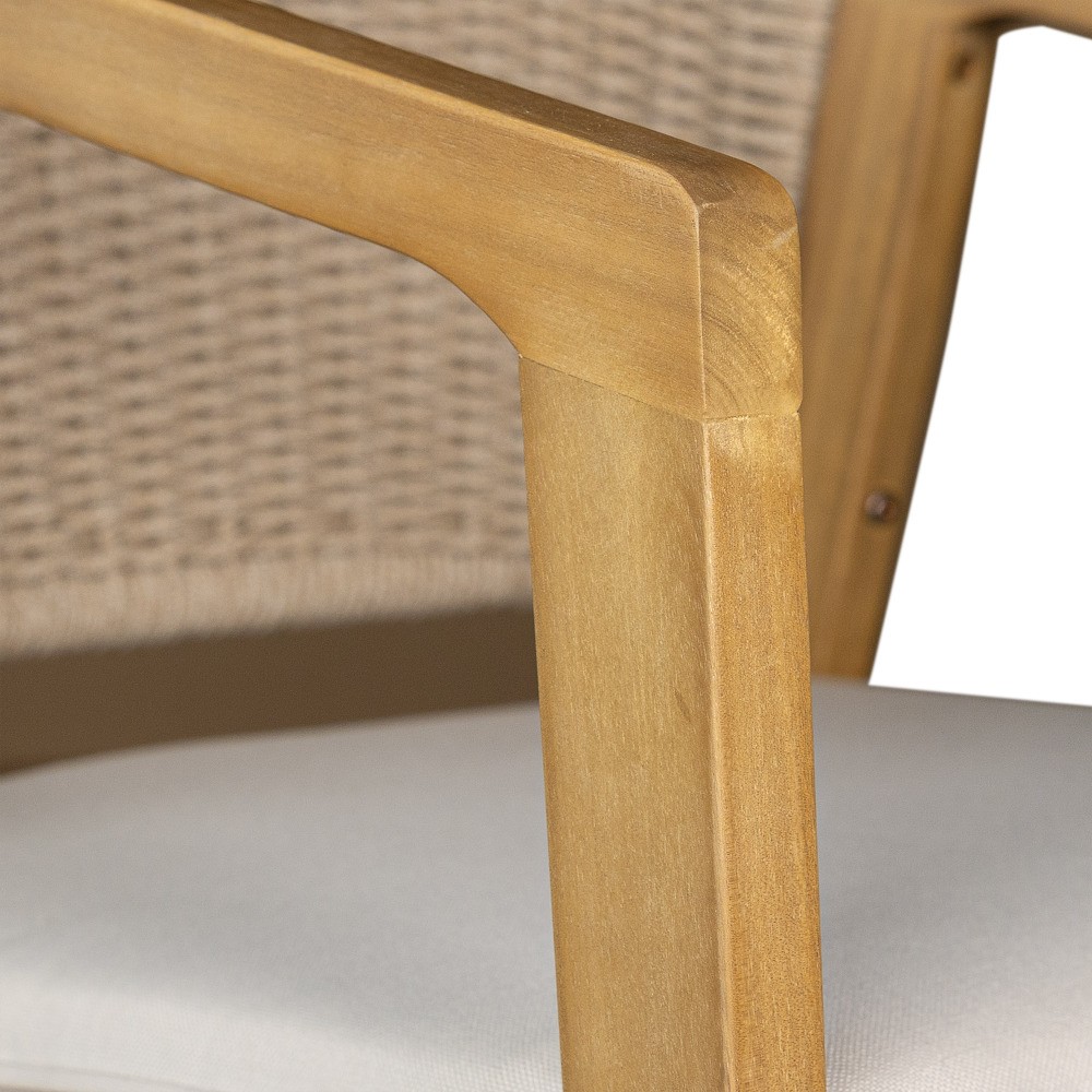 Dining Chair Set of 2 - Light Teak Acacia Wood, Patio Style with Rope Backrest