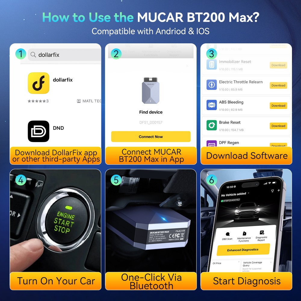 MUCAR BT200 MAX OBD2 Scanner Support ELM327 CANFD Full System Diagnostic Tools