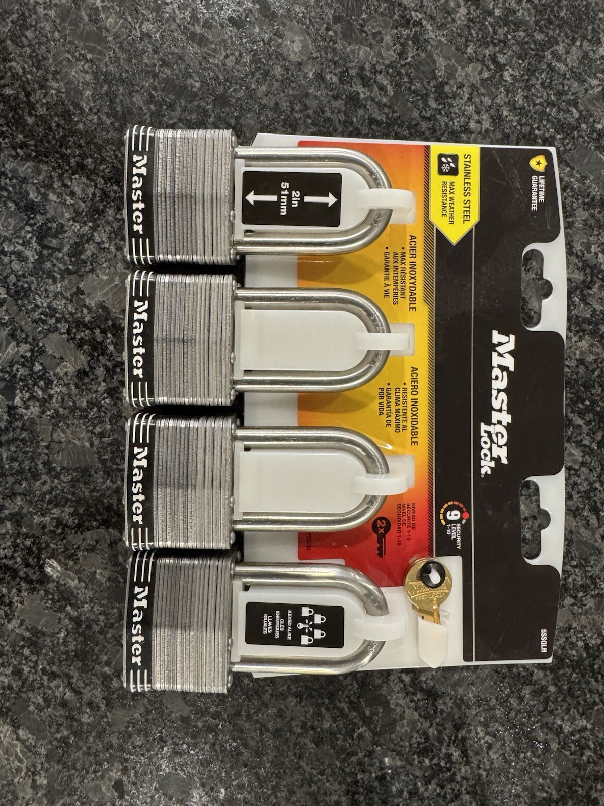 Master Lock 5SSQLH Laminated Aluminum Keyed Alike Padlocks 4-Pack 2in Silver