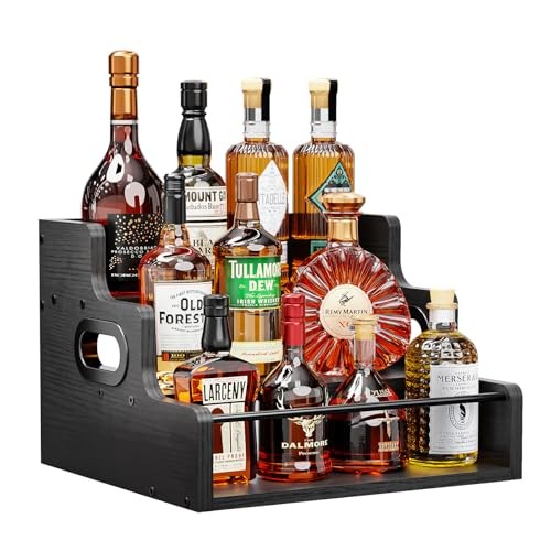 Liquor Bottle Display Shelf, Coffee Syrup Rack Organizer, 3 Step Countertop