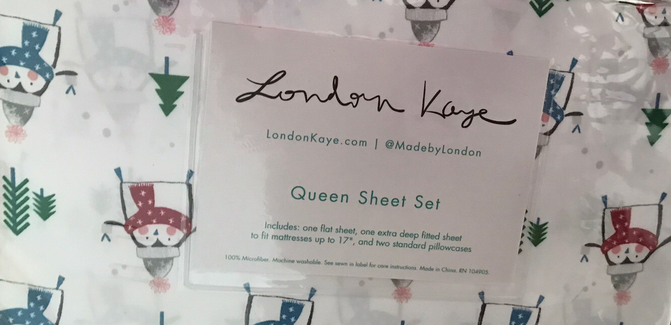 London Kaye Microfiber QUEEN Sheet Set 4 Piece Set Winter Penguins New