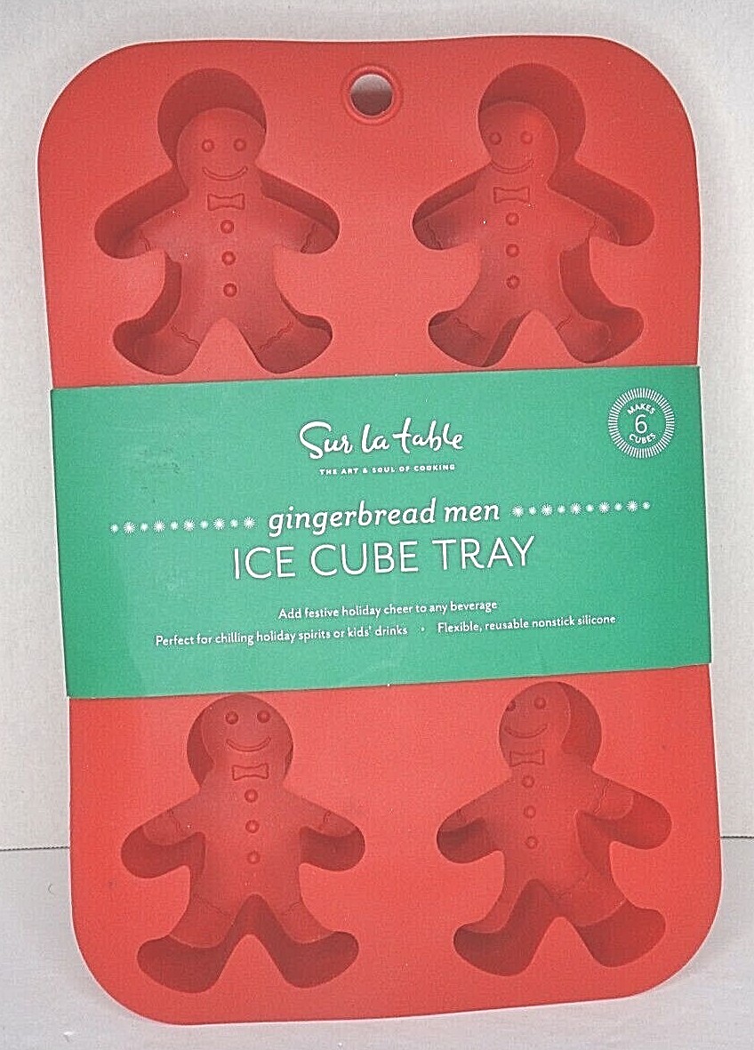 NEW!! Sur La Table Gingerbread Men Ice Cube Tray, Makes 6, Silicone, Red